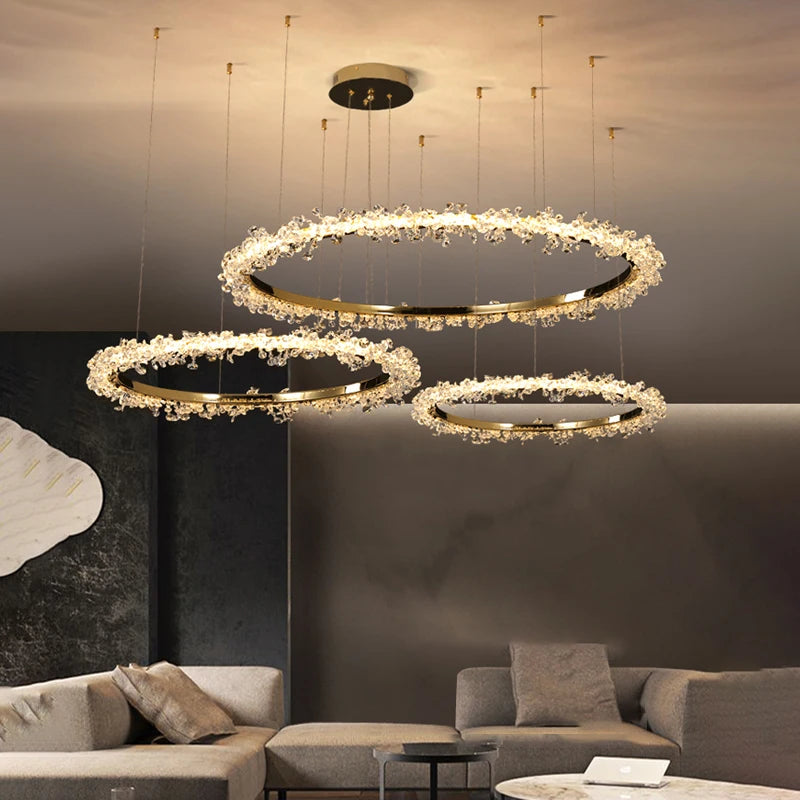 Modern Ring Crystal Led Pendant Lights Lustre Lamp Bedroom Living Dining Room Villa Indoor Lighting Decor Hanging Light Fixture