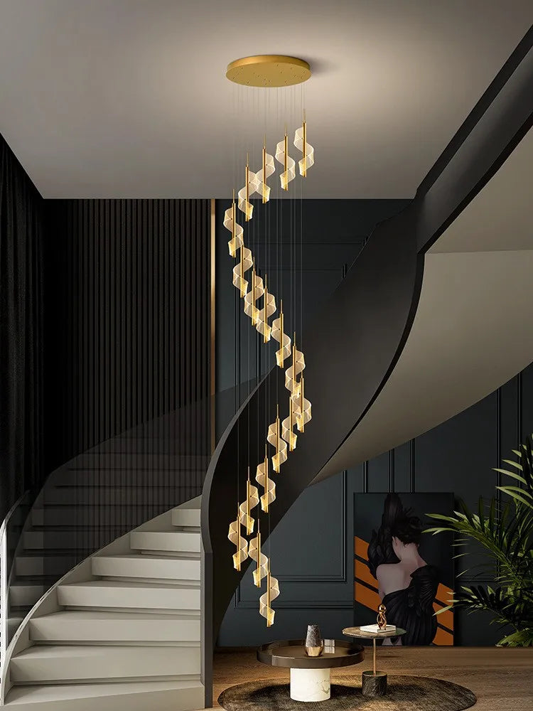 Modern LED Staircase Chandelier Living Room Villa Hall Light Luxury Long Line Spiral Duplex Building Nordic Simple Chandelier