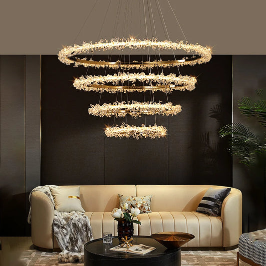 Modern Ring Crystal Led Pendant Lights Lustre Lamp Bedroom Living Dining Room Villa Indoor Lighting Decor Hanging Light Fixture