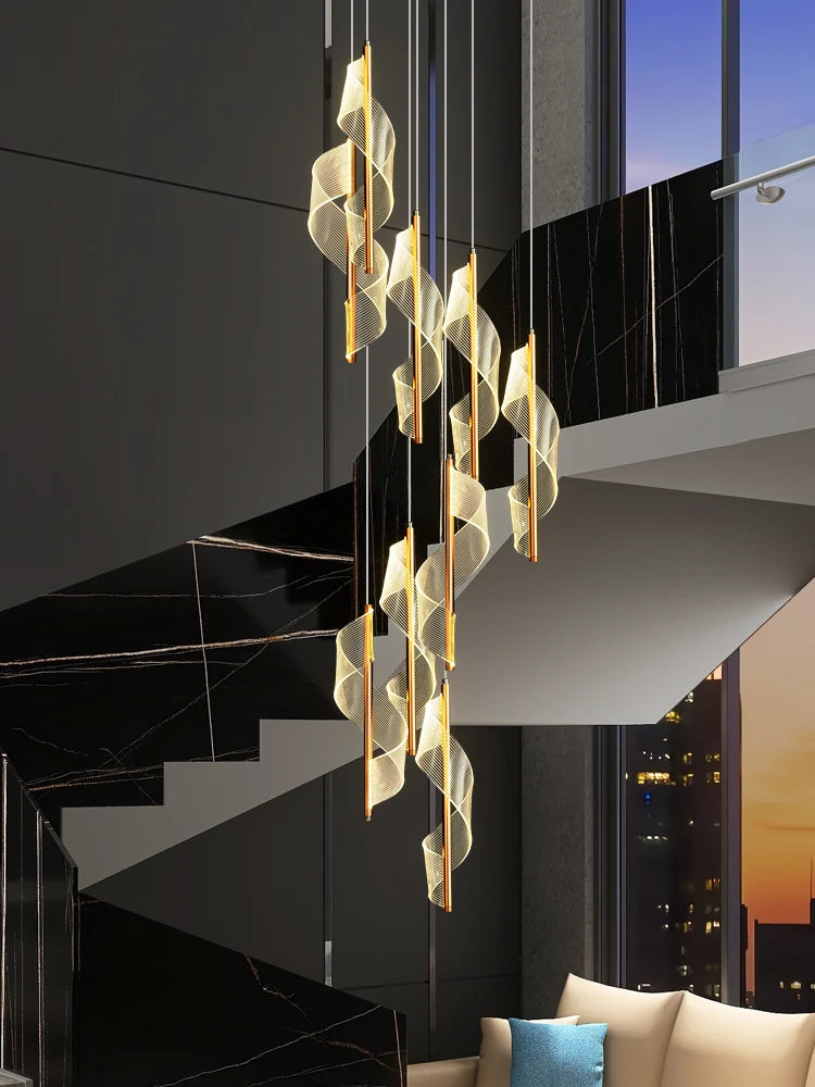 Modern LED Staircase Chandelier Living Room Villa Hall Light Luxury Long Line Spiral Duplex Building Nordic Simple Chandelier