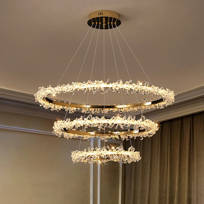 Modern Ring Crystal Led Pendant Lights Lustre Lamp Bedroom Living Dining Room Villa Indoor Lighting Decor Hanging Light Fixture