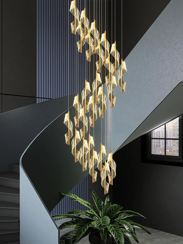 Modern LED Staircase Chandelier Living Room Villa Hall Light Luxury Long Line Spiral Duplex Building Nordic Simple Chandelier