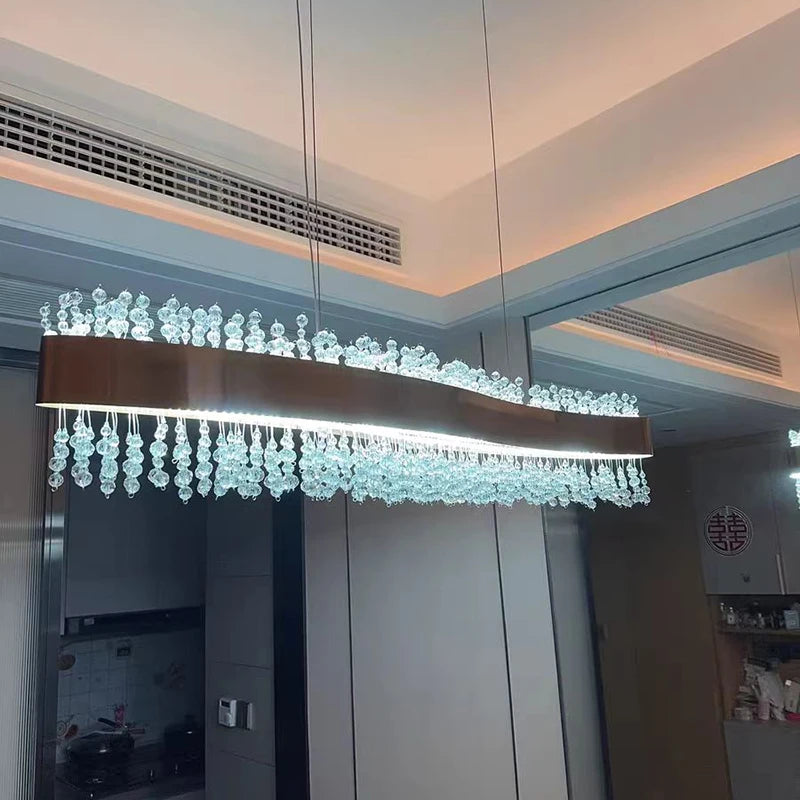 Luxury Modern Chandelier Crystal Kitchen Island Lighting Living Room Pendant Lights Coffee Shop Rectangular S Led Hanging Lamp