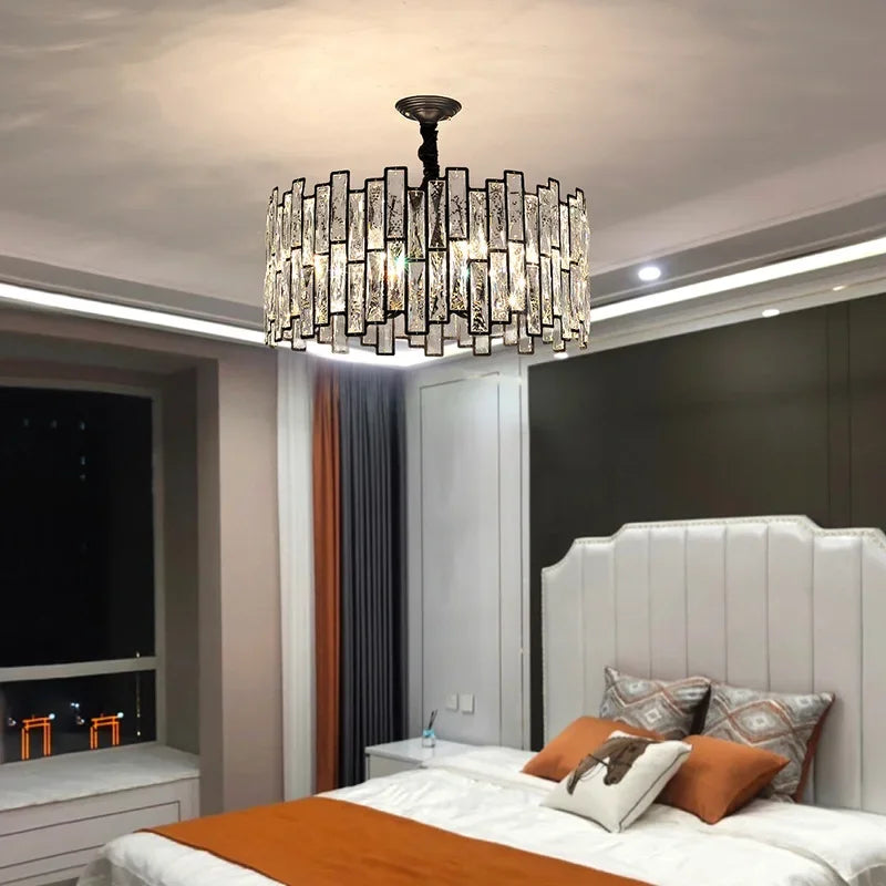 Modern Crystal Chandelier LED Crystal Ceiling Pendant Light Black Hanging Lamp Fixtures Round Chandelier for Dining Room