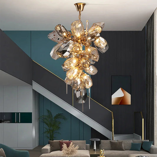 Product Title: Nordic Luxury Villa Glass Pendant Light - Elegant Statement Piece for Living Room, Hotel Hall, or Indoor Decor