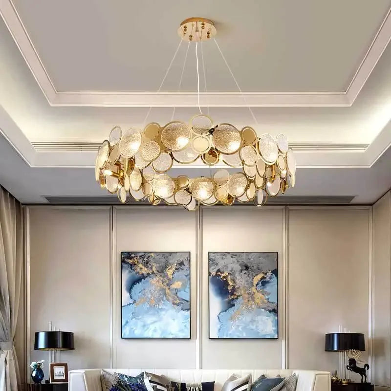 Nordic Luxury Gold Crystal Chandeliers Round Ring Led Pendant Lamp for Living Room Lustre Salon Design Luxe Home Decor Lighting