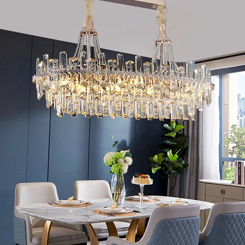 Luxury Crystal Long Oval Chandeliers for Dining Room Decor Modern Gold Hanging Lamps for Ceiling Home Design Lighting Lustre