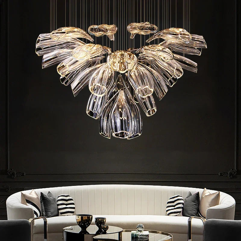 Modern Luxury Crystal LED Chandelier Living Room Restaurant Hotel Lobby Villa  Glass Pendant Lamp Gold Silver Lustre Decor Light