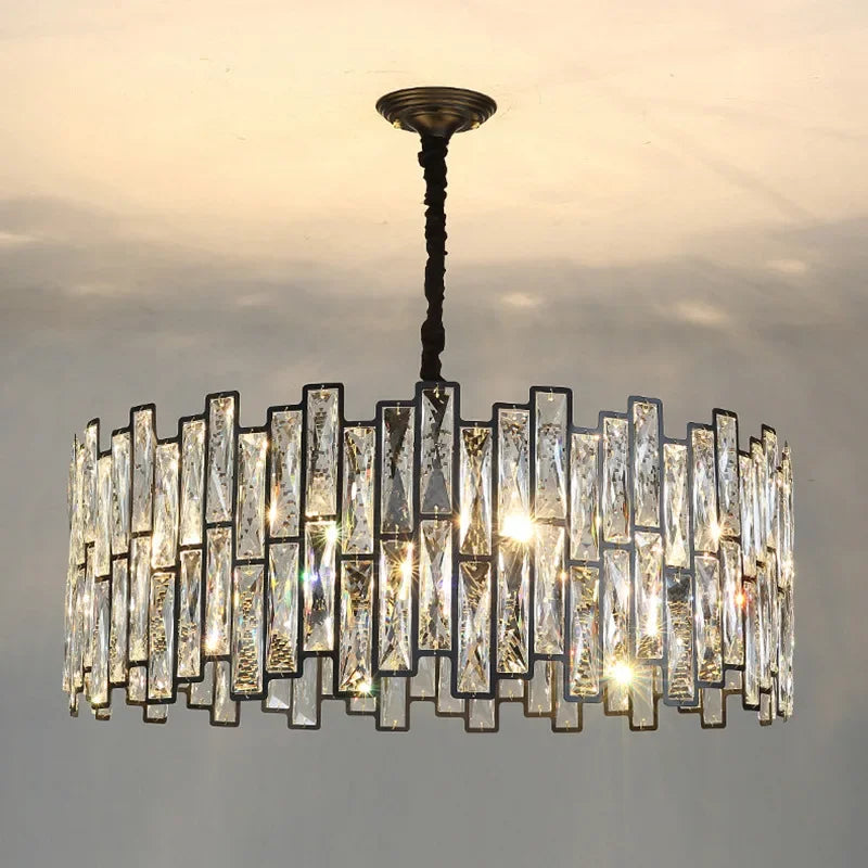 Modern Crystal Chandelier LED Crystal Ceiling Pendant Light Black Hanging Lamp Fixtures Round Chandelier for Dining Room