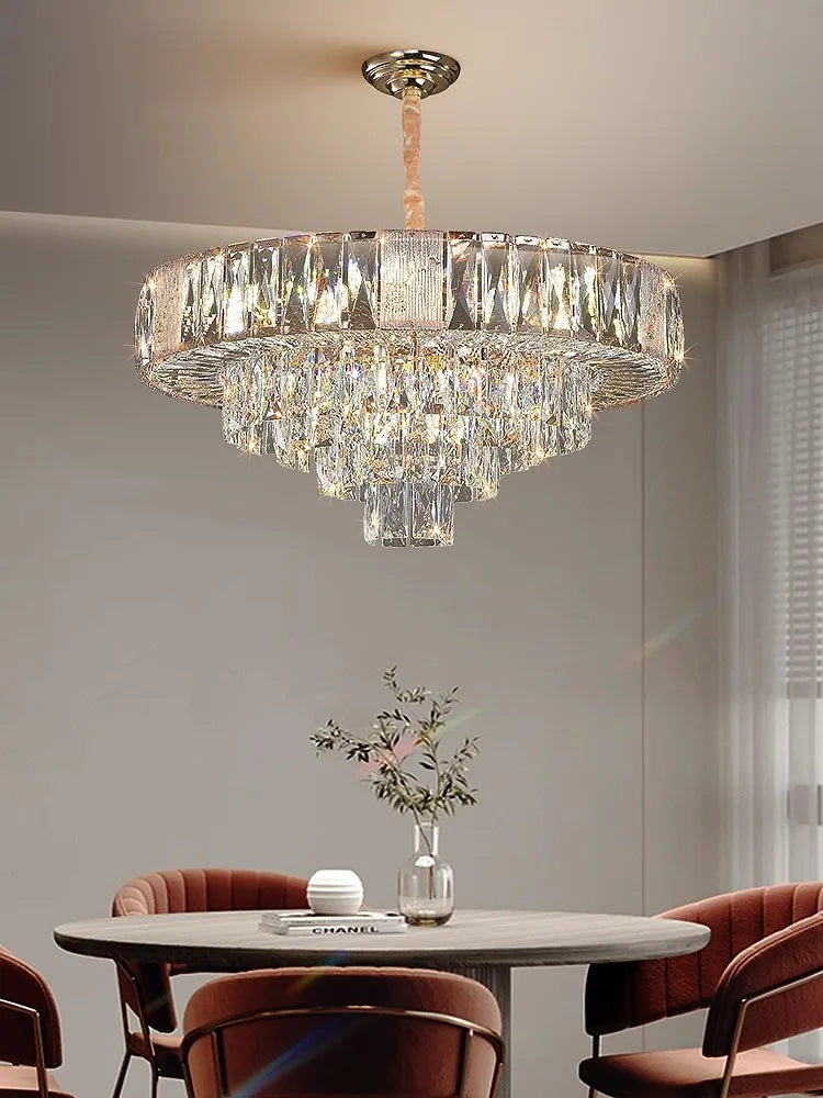 Nordic Luxury Clear Crystal Chandelier Home Decoration Lustre Living Room Long Hanging Lamps over Dining Table Big Lamps