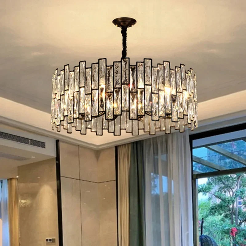 Modern Crystal Chandelier LED Crystal Ceiling Pendant Light Black Hanging Lamp Fixtures Round Chandelier for Dining Room