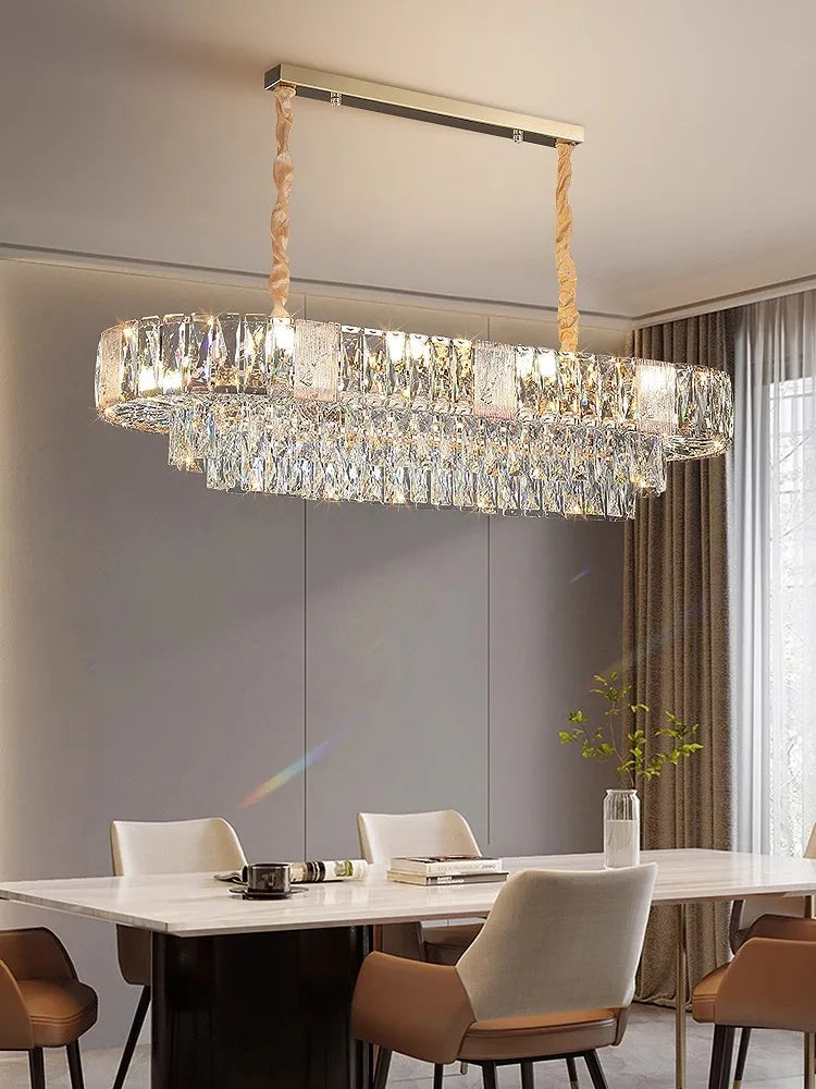 Nordic Luxury Clear Crystal Chandelier Home Decoration Lustre Living Room Long Hanging Lamps over Dining Table Big Lamps