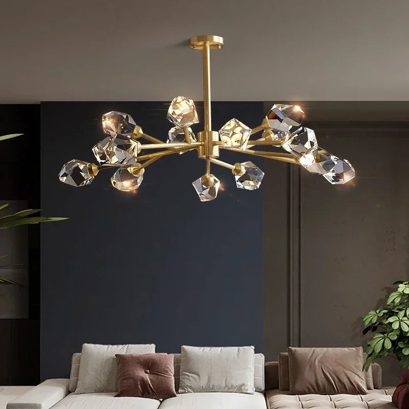 Modern Luxury Style LED Chandelier for Living Room Bedroom Dining Room Kitchen Ceiling Lamp Gold Copper Crystal G9 Pendant Light