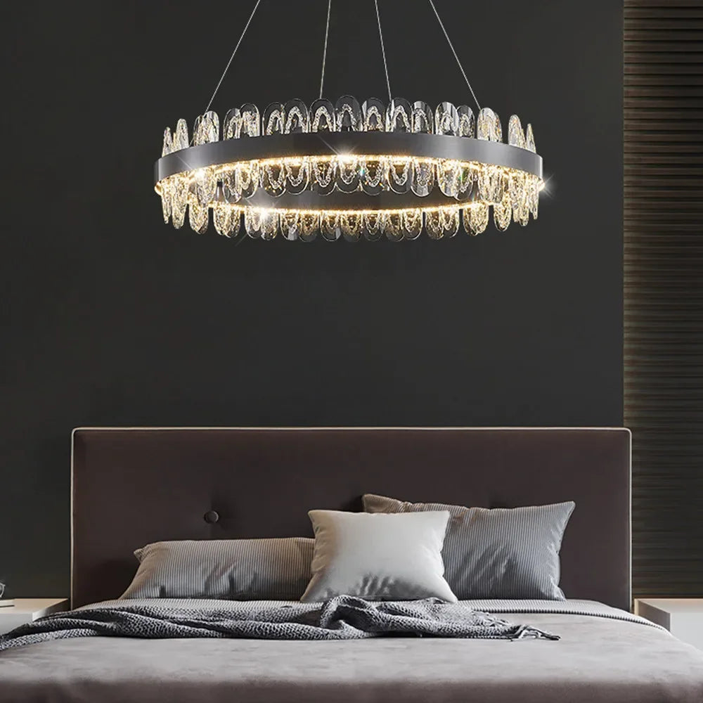 New Modern Luxury Crystal Chandeliers For Living Room Bedroom Restaurant Pendant Lamp Duplex European Style Indoor Decor Fixture