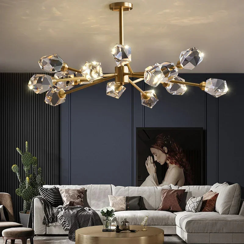 Modern Luxury Style LED Chandelier for Living Room Bedroom Dining Room Kitchen Ceiling Lamp Gold Copper Crystal G9 Pendant Light