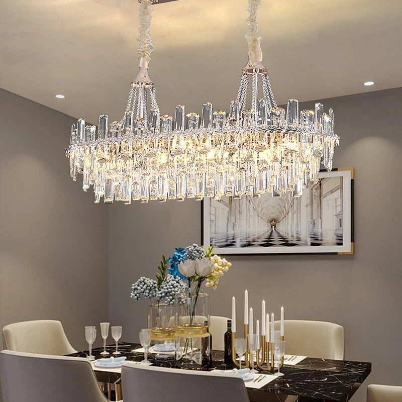 Luxury Crystal Long Oval Chandeliers for Dining Room Decor Modern Gold Hanging Lamps for Ceiling Home Design Lighting Lustre